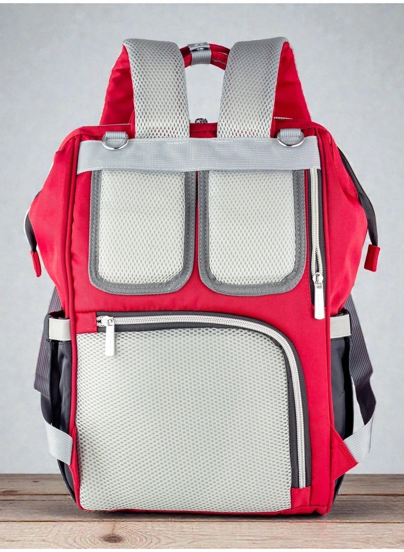 LUCID Custom LUCID USB Charging Multifunctional Waterproof Backpack Diaper Bag for Baby- Red. - Image 5